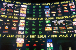 UN EXPO Pavilion (Pavilion Zero). “New rules are needed for global agricultural governance” is one of the key messages passing on the giant screen of a reproduced global food stock exchange.
